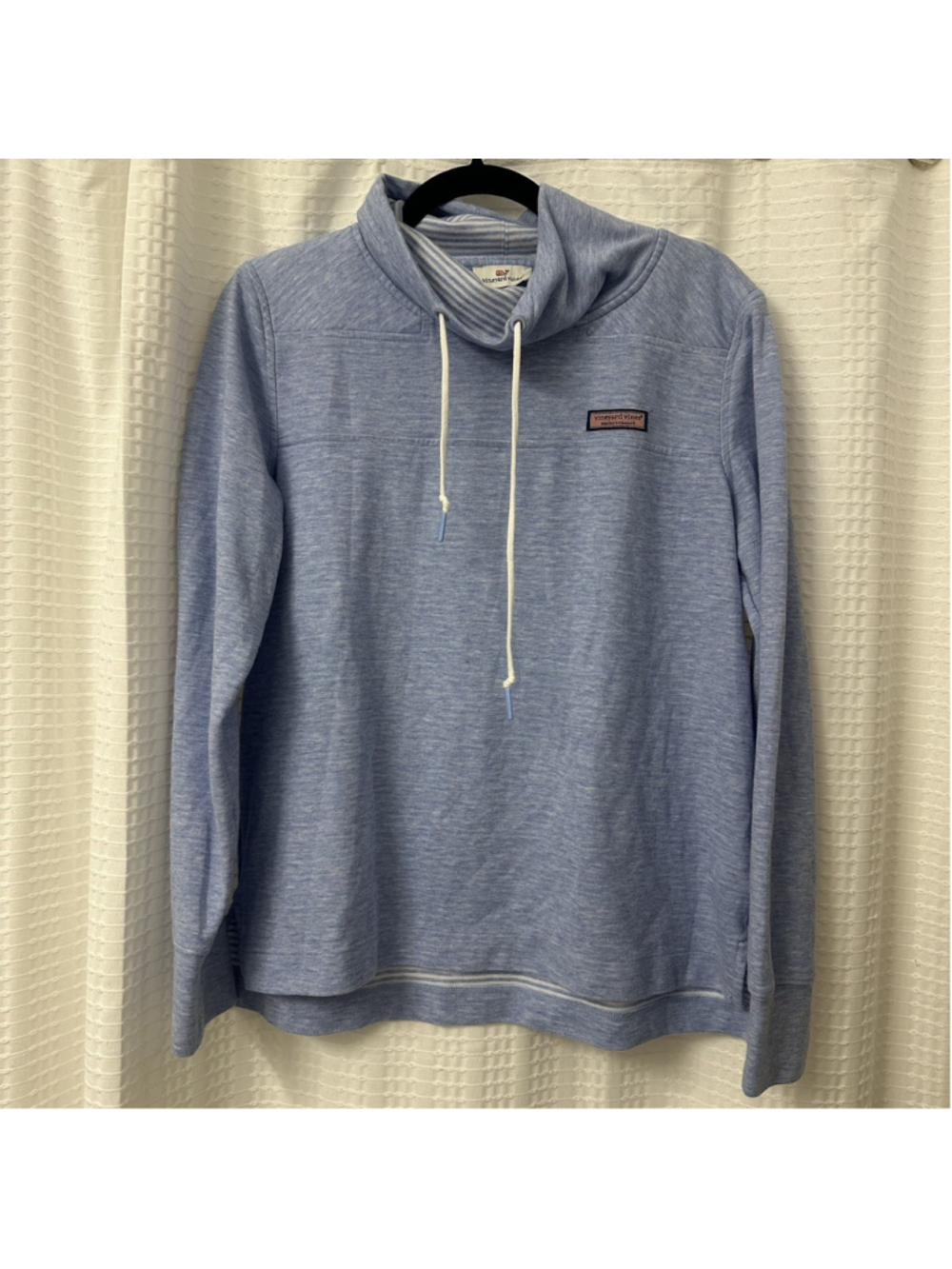 Vineyard Vines Women’s Blue & White Striped Cowl Neck Sweatshirt Sweater Sz S